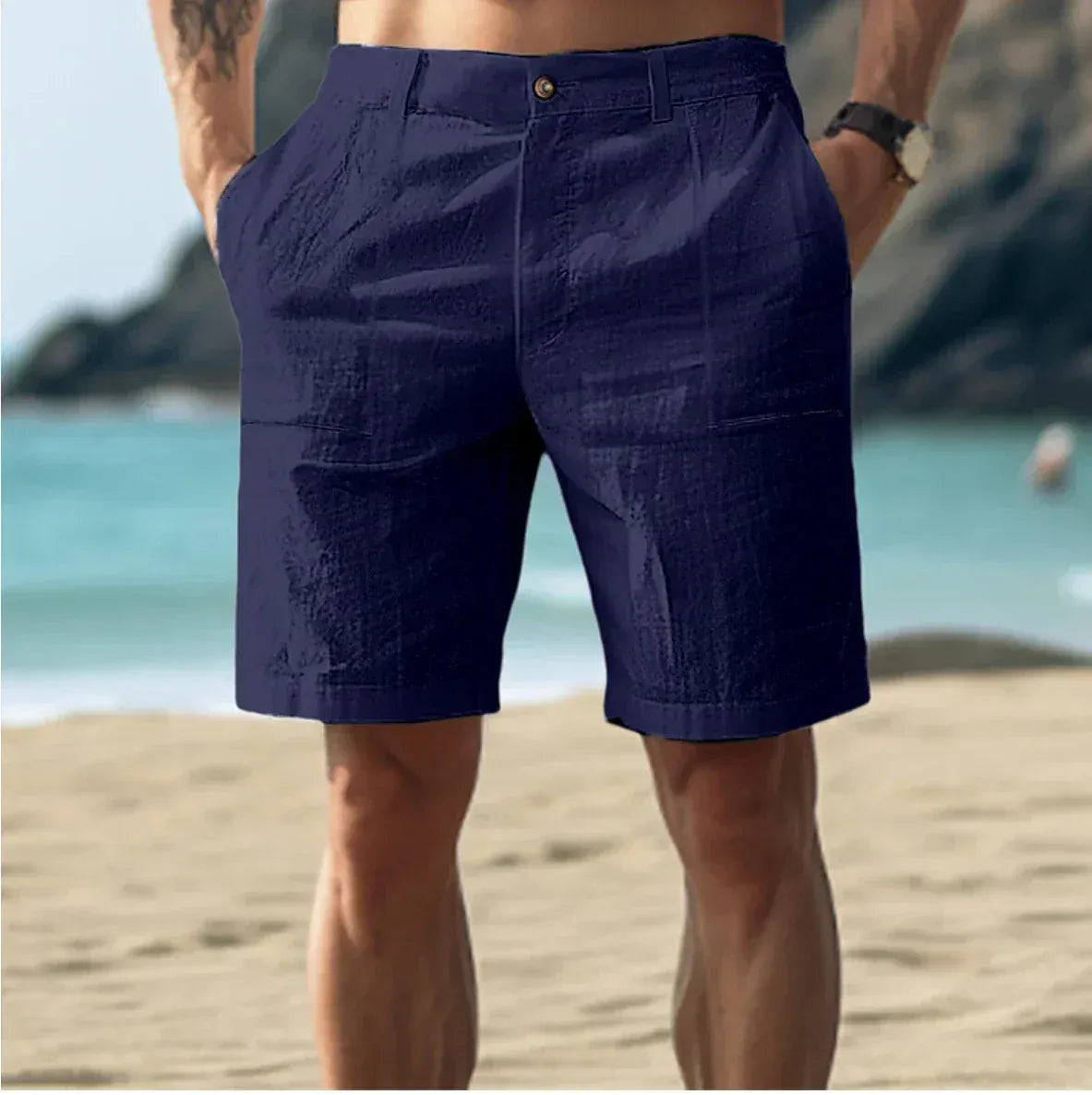 Men’S Linen Blend Tailored Fit Shorts Pleated Summer Casual Smart