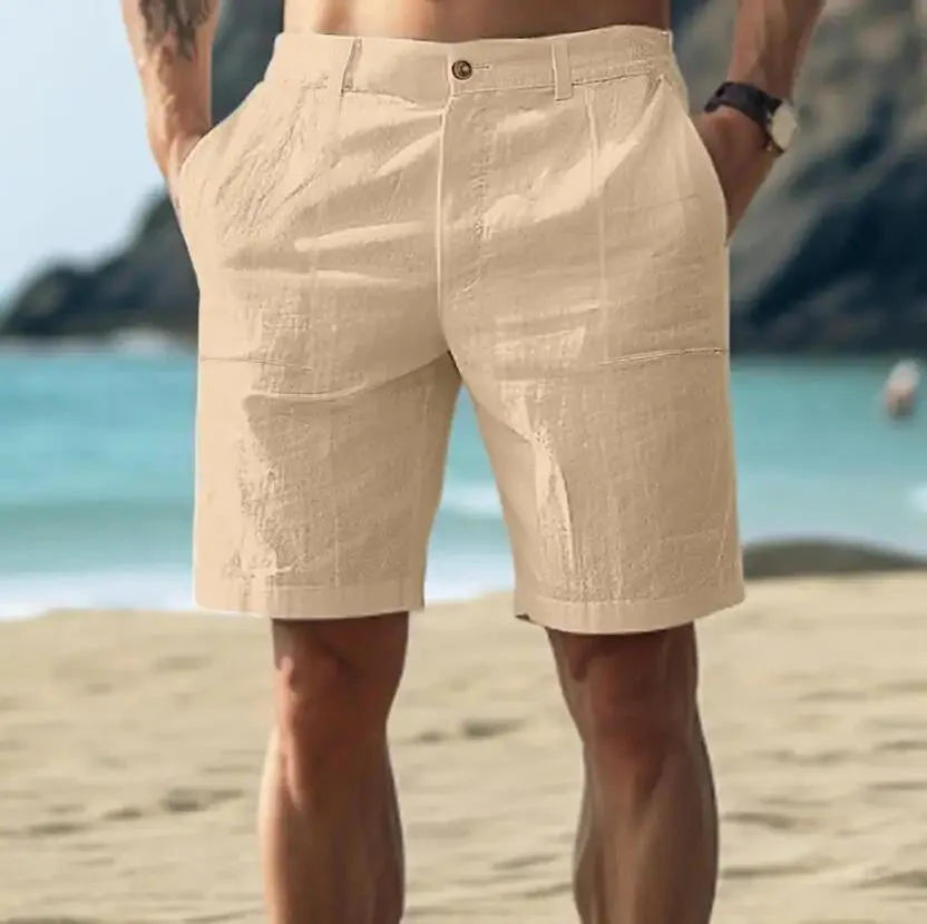 Men’S Linen Blend Tailored Fit Shorts Pleated Summer Casual Smart