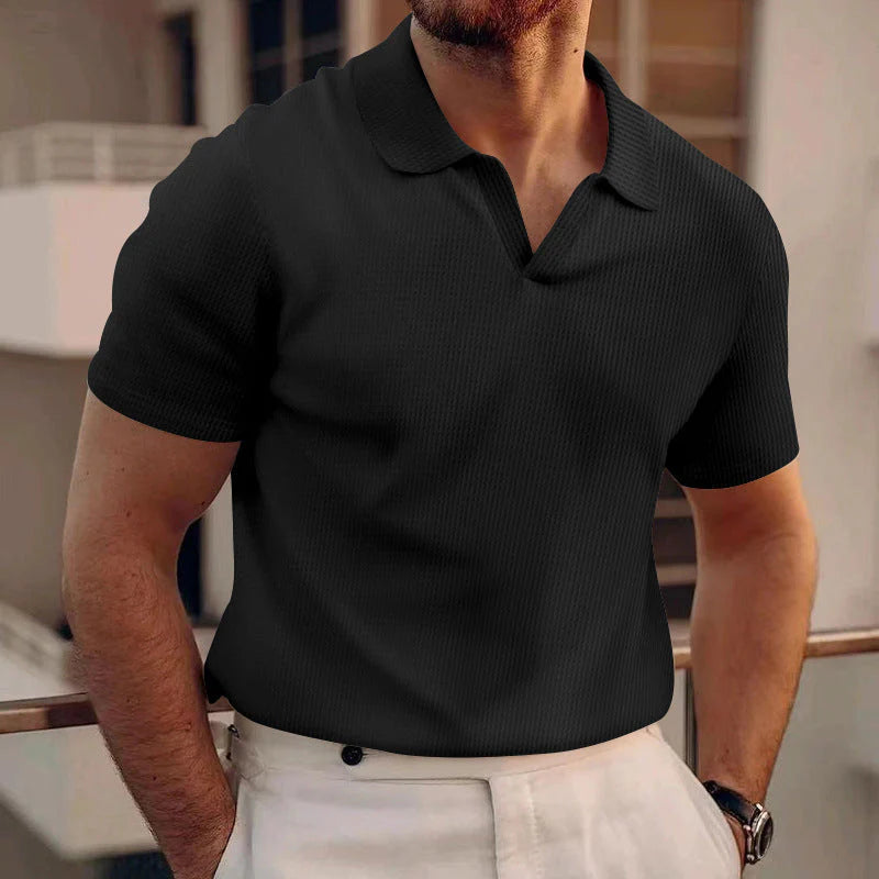 Knit Polo Shirt Men'S Casual Short Sleeve Textured Knitwear