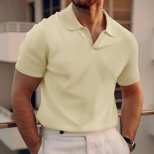 Knit Polo Shirt Men'S Casual Short Sleeve Textured Knitwear